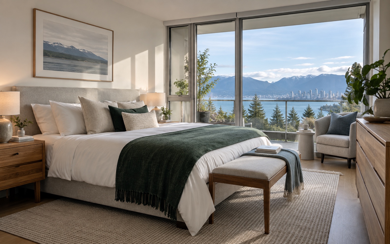 Illustrative view of a freshly cleaned contemporary bedroom