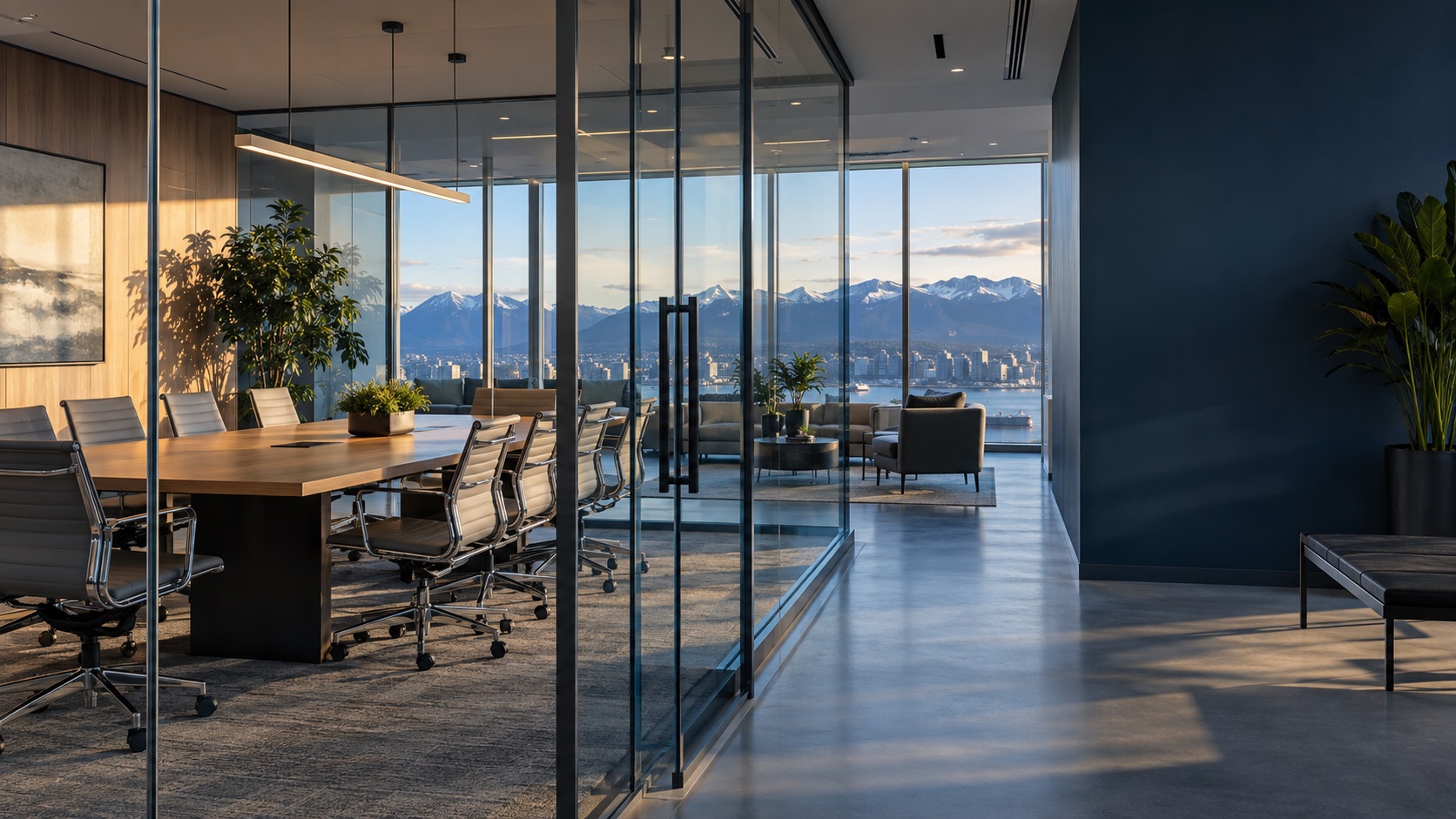 Illustrative view of a contemporary office and meeting room